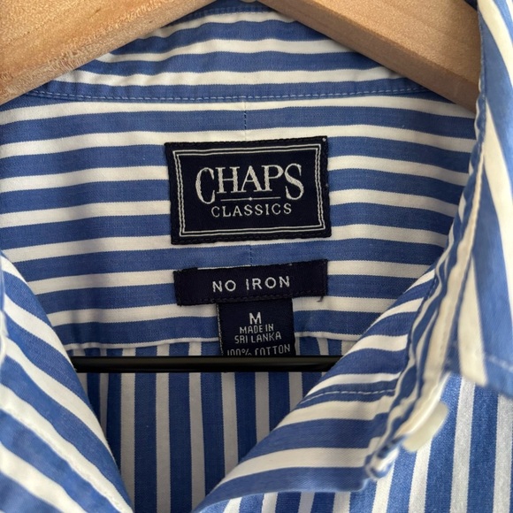 Chaps No Iron Button-Down Shirt Size Medium Striped Business Casual Preppy - Picture 3 of 14